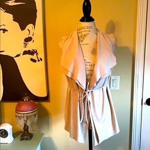 Faux suede double collared vest